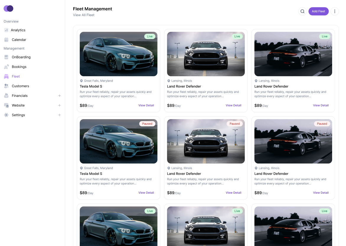 FleetyFit Fleet Management screen.