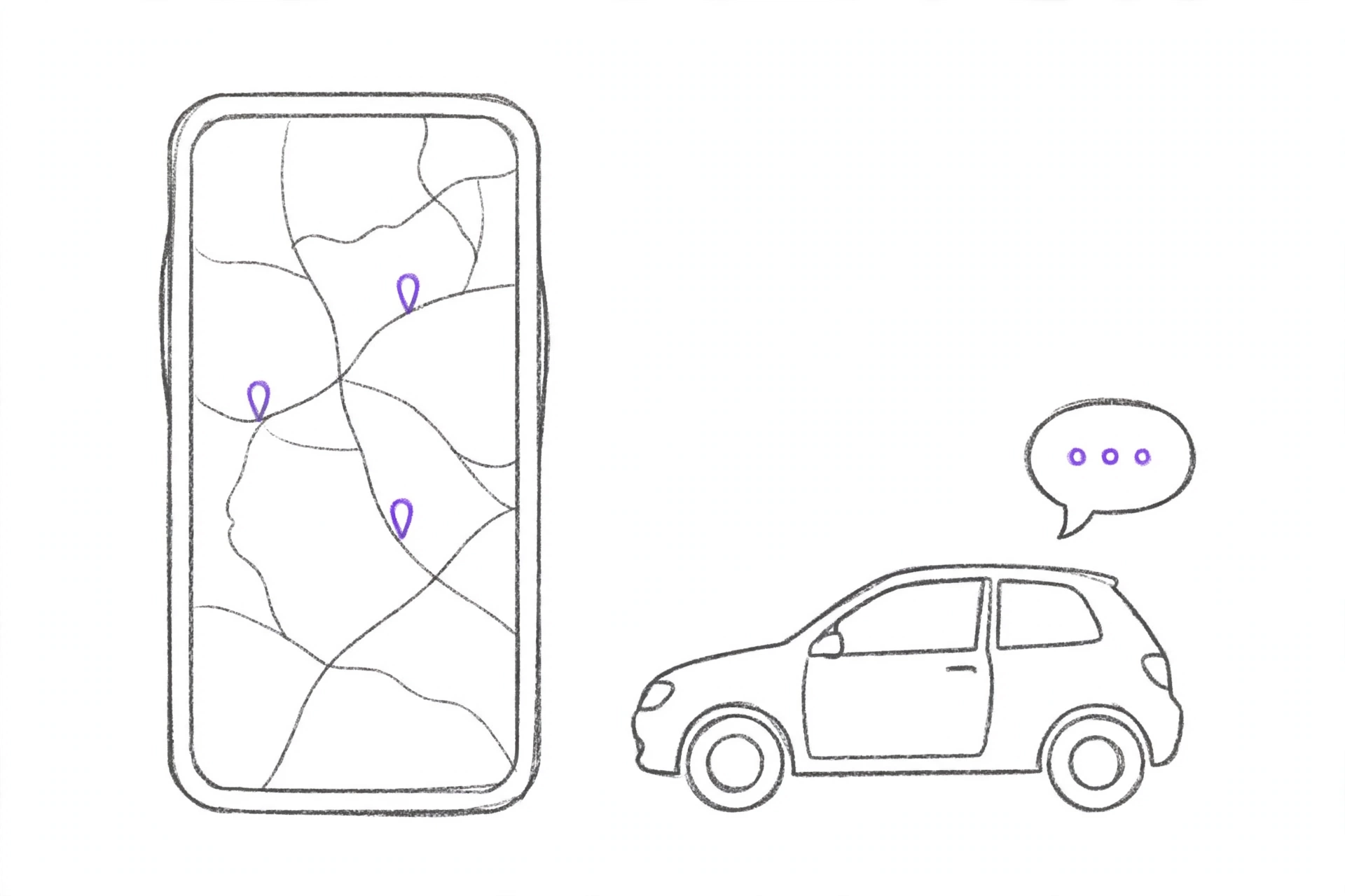 FleetyFit line illustration: phone with car for contactless rentals.